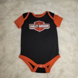 Harley-Davidson Official Baby Bodysuit 9-12M Orange Black Logo Motorcycle 9M 12M